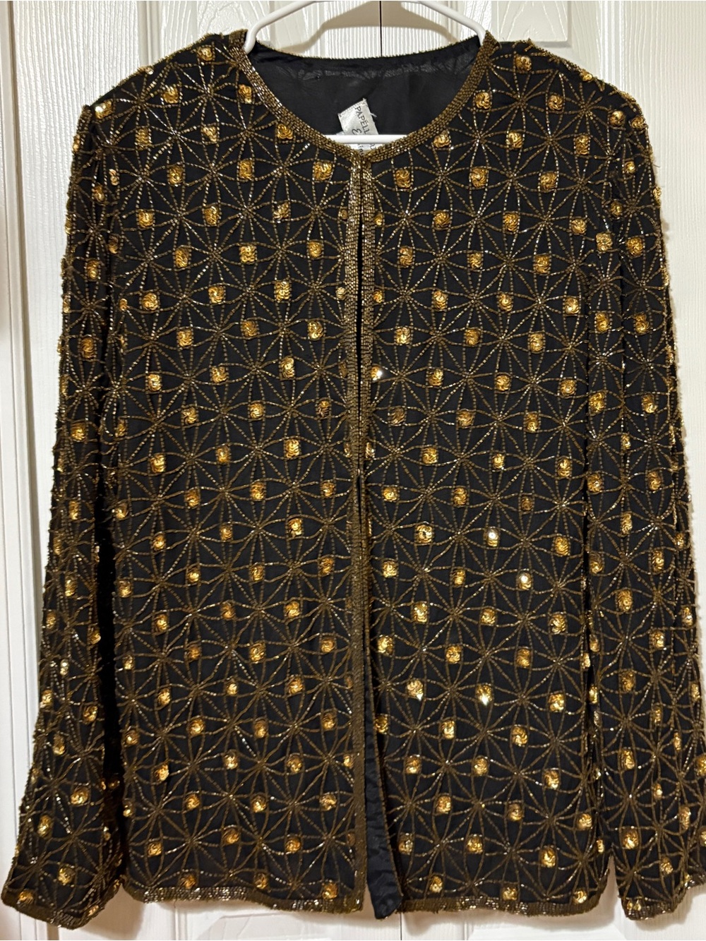 PAPELL BOUTIQUE Vntg LG Evening Black Gold Sequins & Beads Blazer Shoulder Pads